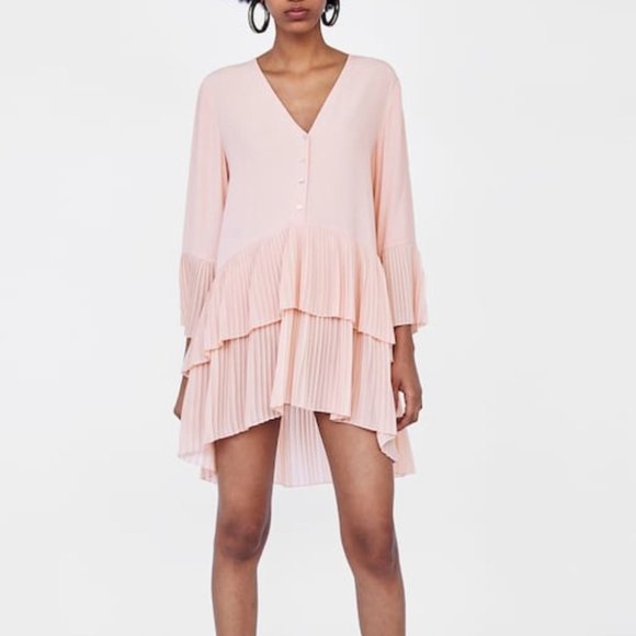 Zara Blush Pink Pleated Mini Dress Size XS - Picture 9 of 9